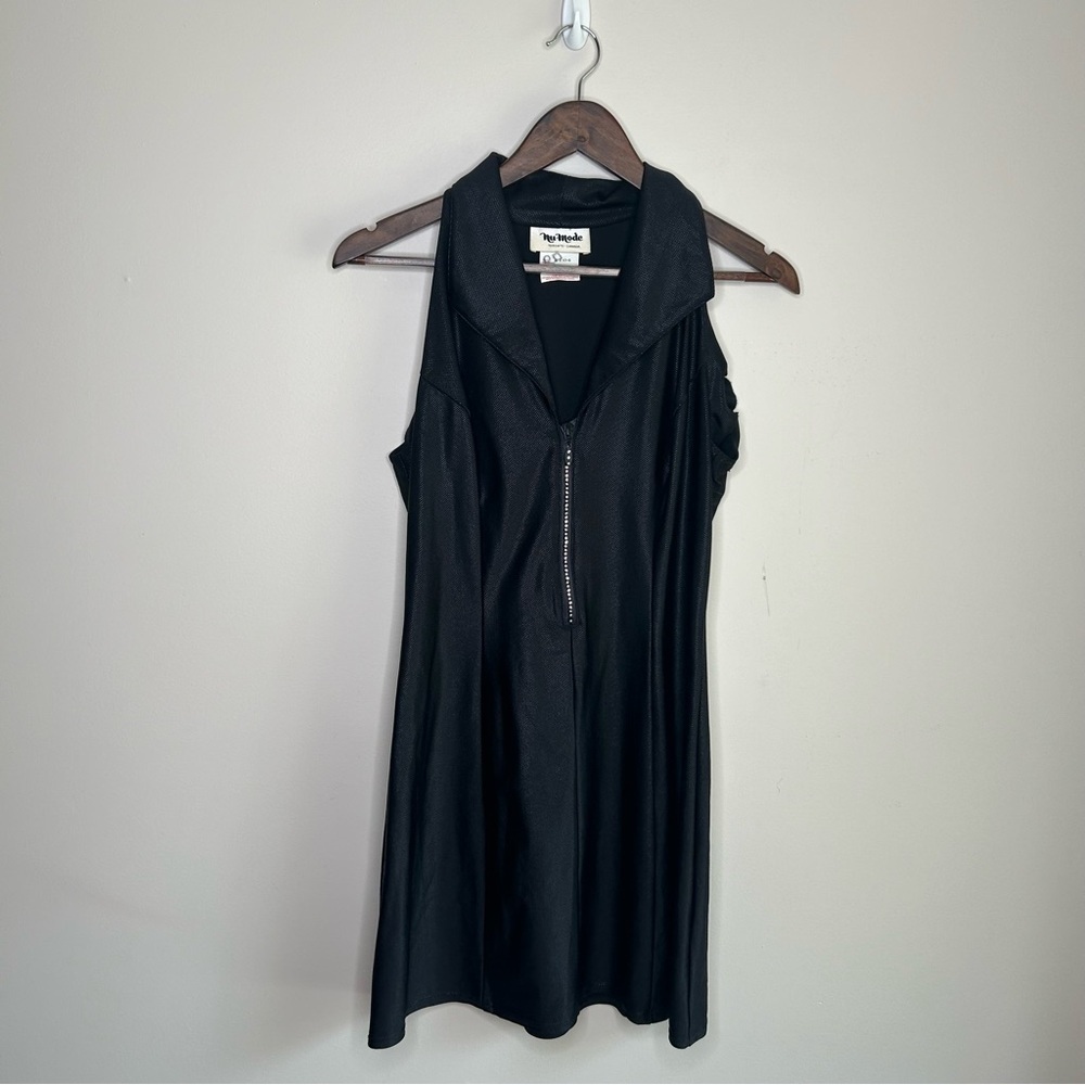 Nu-mode Vintage Designer Sleeveless Collared Dress Gemstone Zipper Black Size 10